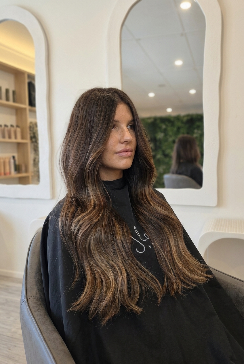 Dark brown long layers, soft movement